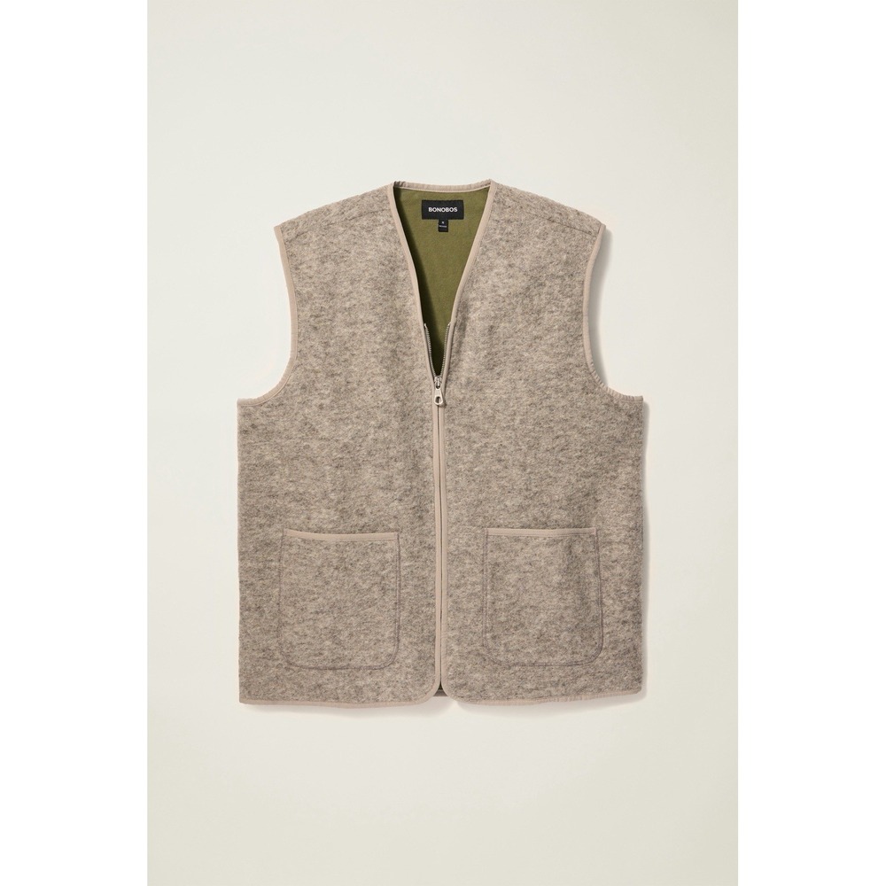 Bonobos Italian Wool Fleece Vest Men's L Gray Full Zip Lanificio Roma Lined